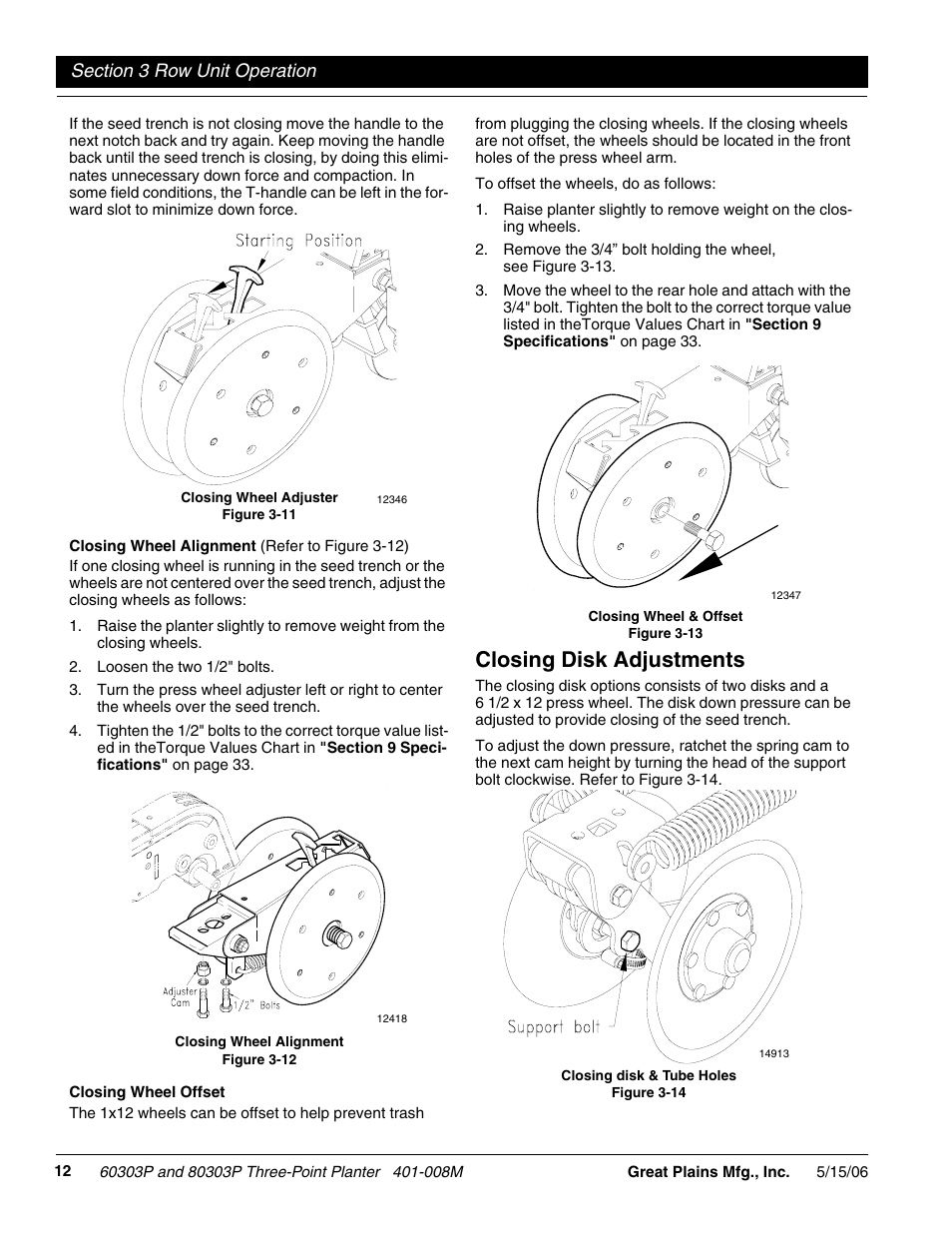 Closing disk adjustments | Great Plains 8030P G1021 Operator Manual User Manual | Page 14 / 38