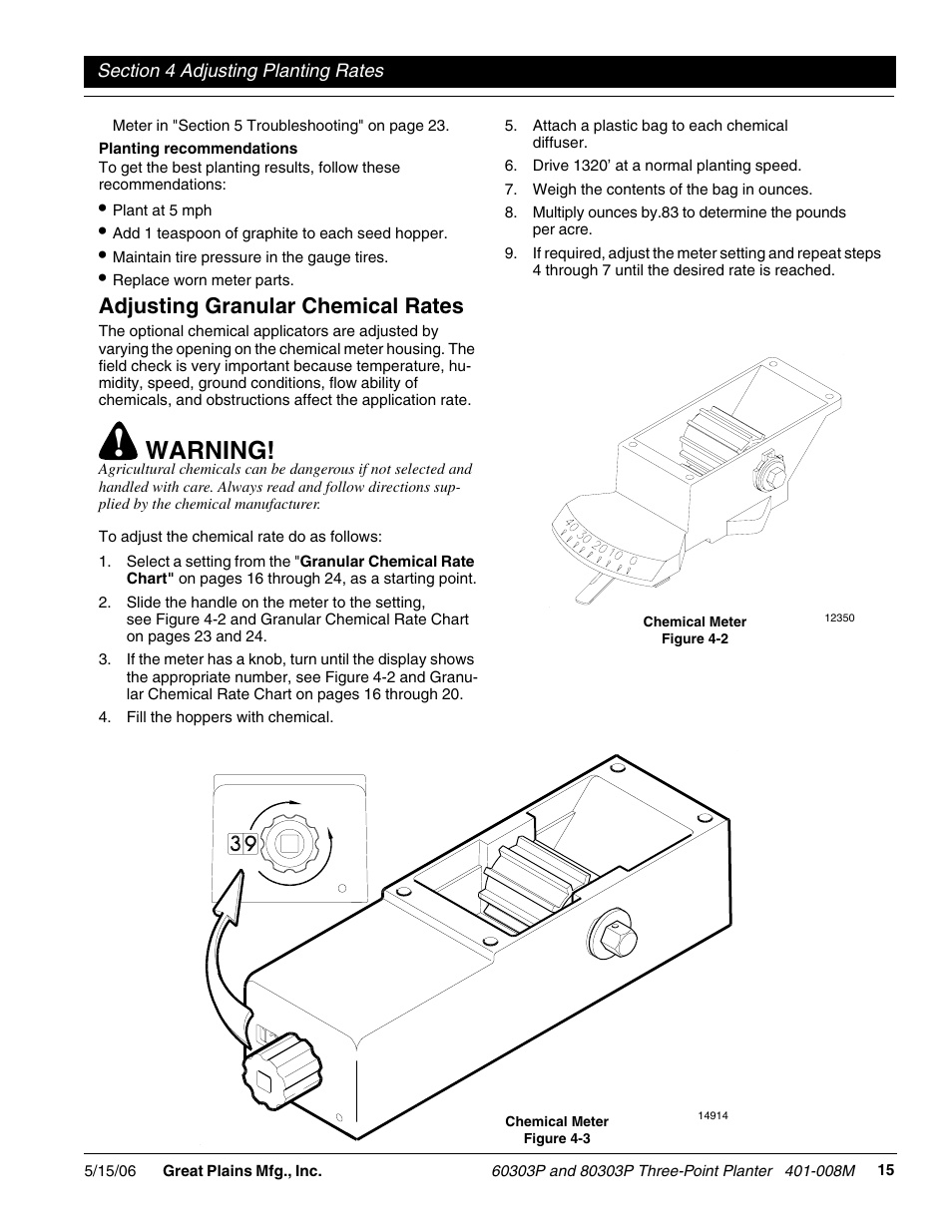 Warning, Adjusting granular chemical rates | Great Plains 8030P G1021 Operator Manual User Manual | Page 17 / 38
