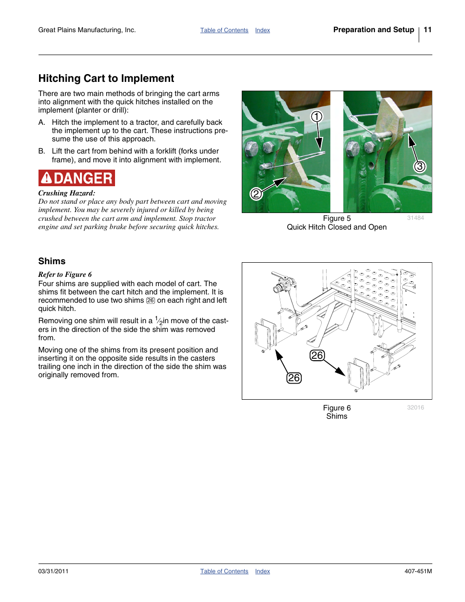 Hitching cart to implement, Shims | Great Plains SML1000 Operator Manual User Manual | Page 15 / 50