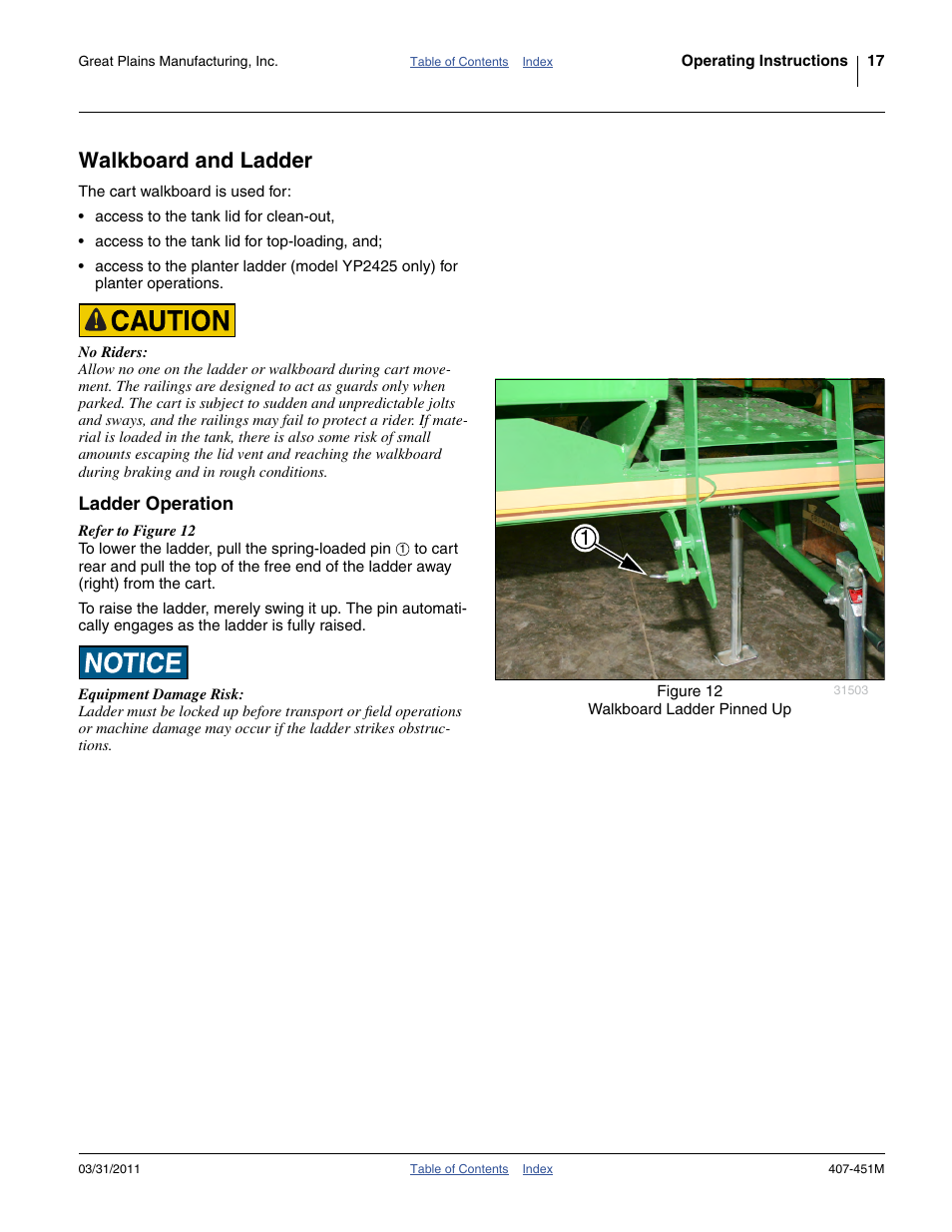 Walkboard and ladder, Ladder operation | Great Plains SML1000 Operator Manual User Manual | Page 21 / 50