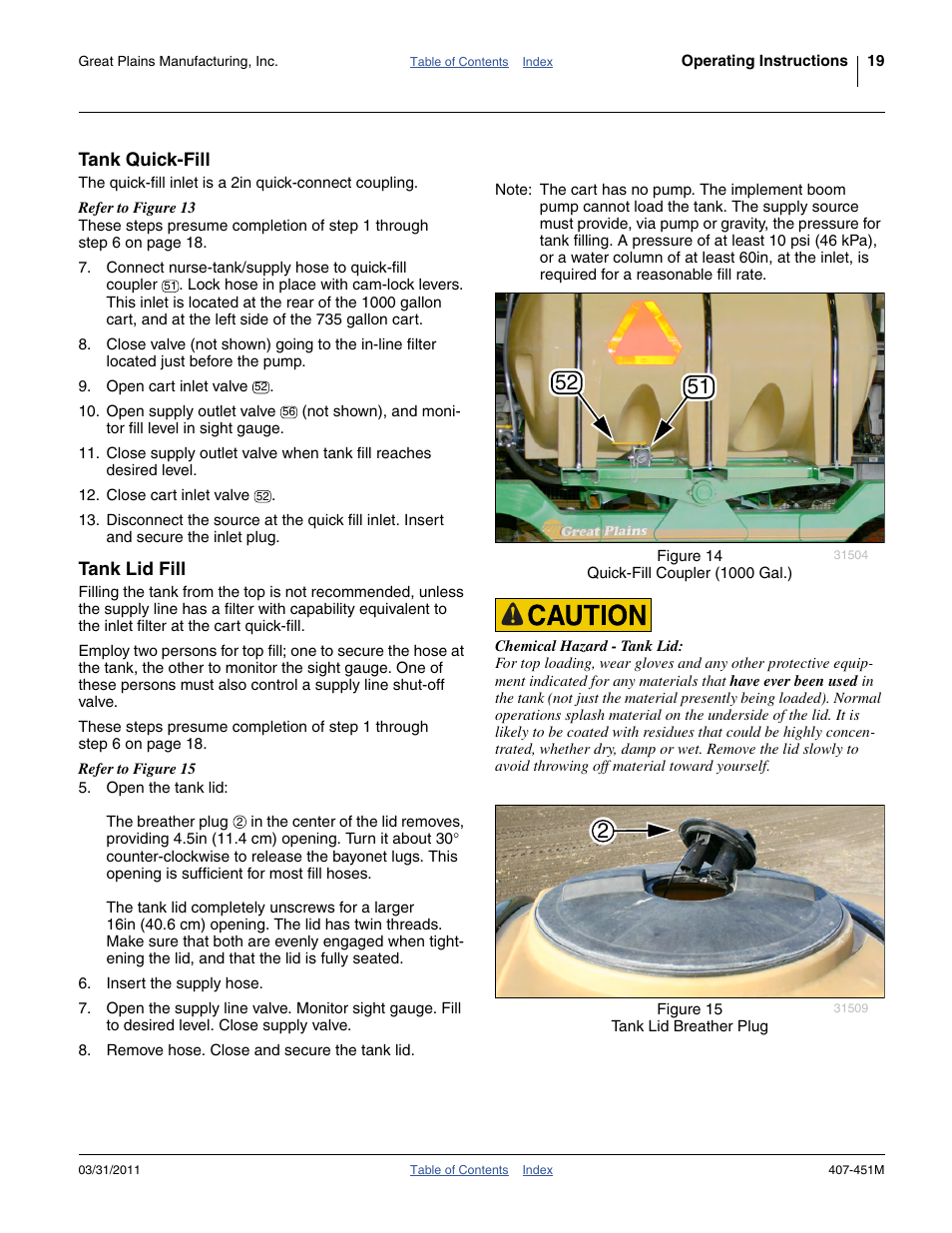 Tank quick-fill, Tank lid fill, Tank quick-fill tank lid fill | Great Plains SML1000 Operator Manual User Manual | Page 23 / 50