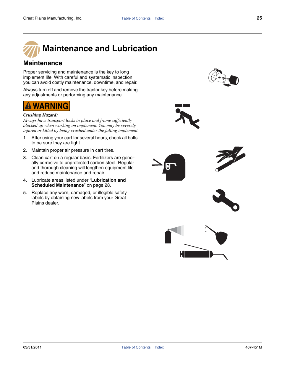Maintenance and lubrication, Maintenance, Maintenance and lubrication maintenance | Great Plains SML1000 Operator Manual User Manual | Page 29 / 50