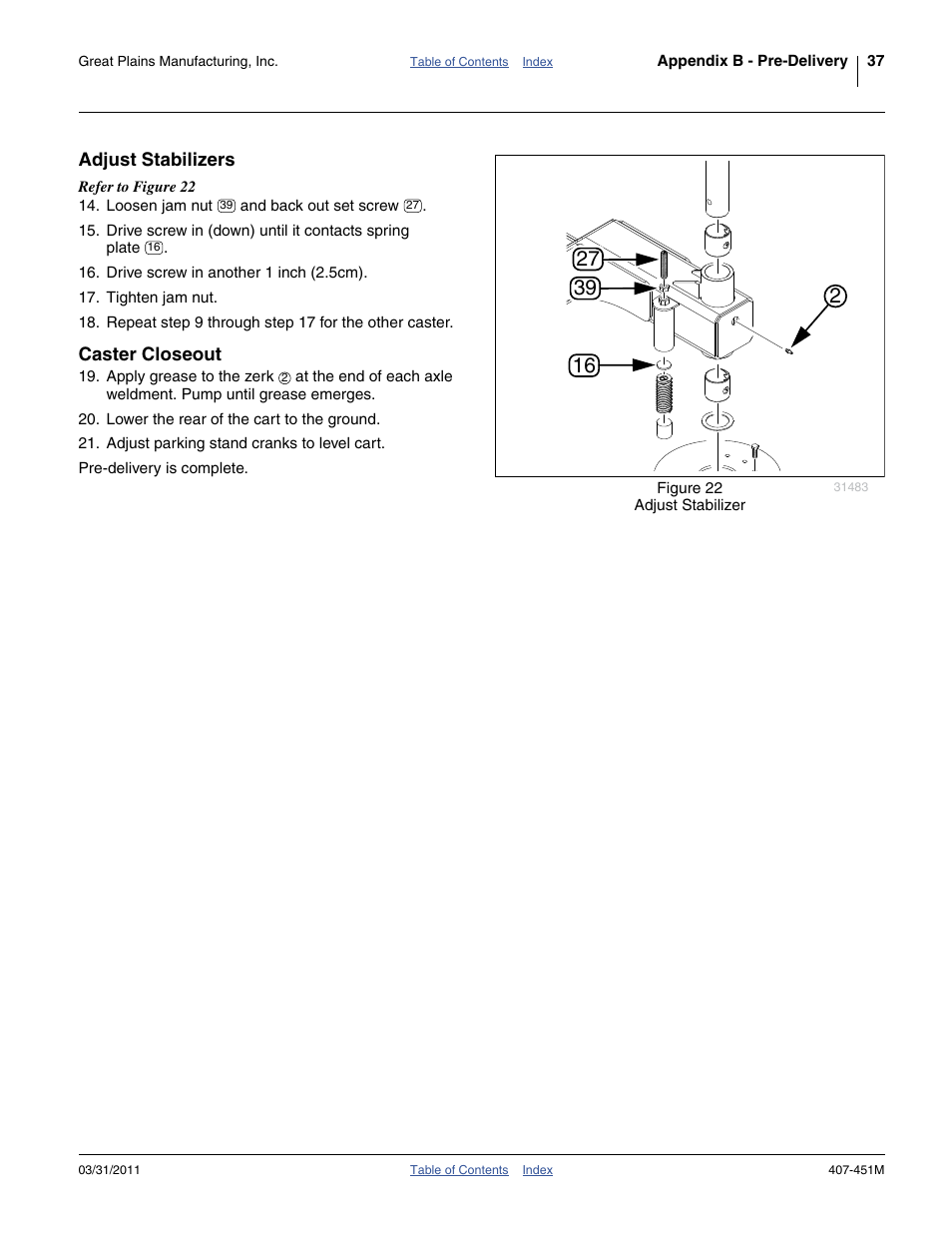 Adjust stabilizers, Caster closeout | Great Plains SML1000 Operator Manual User Manual | Page 41 / 50