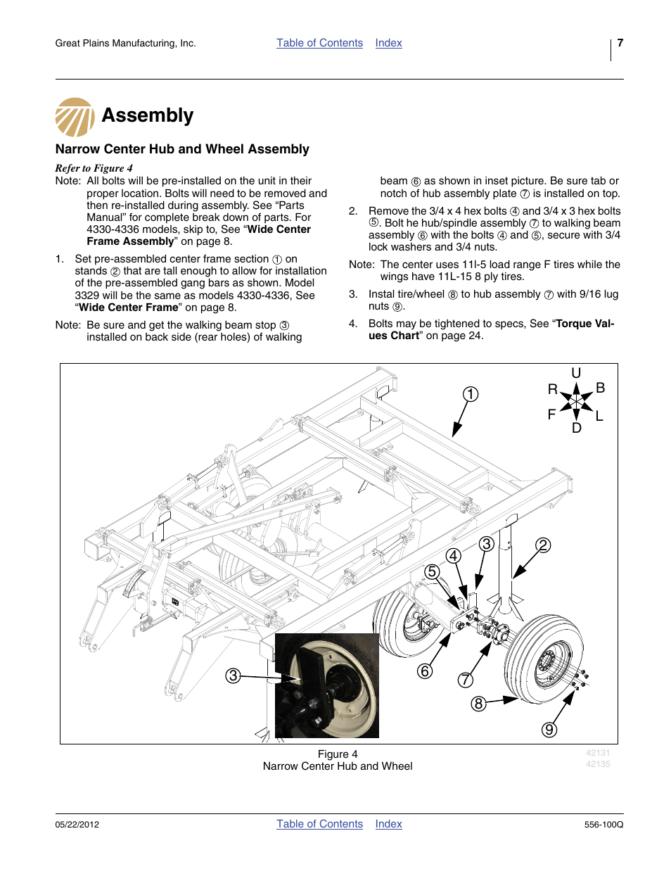 Assembly, Narrow center hub and wheel assembly | Great Plains 4336 DH Predelivery Manual User Manual | Page 11 / 64