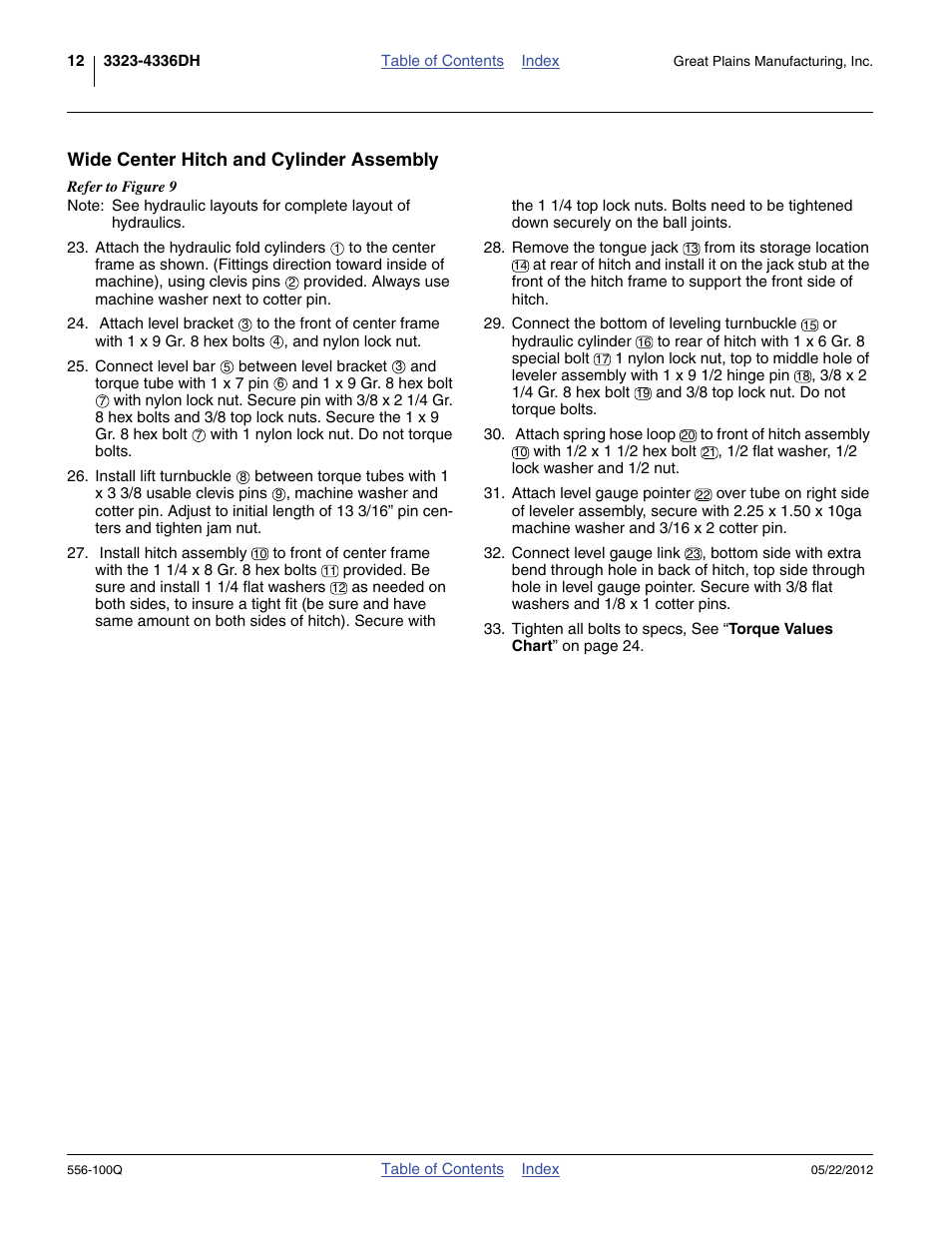 Wide center hitch and cylinder assembly, See “ wide cen | Great Plains 4336 DH Predelivery Manual User Manual | Page 16 / 64