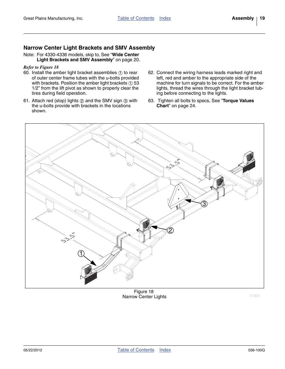 Narrow center light brackets and smv assembly | Great Plains 4336 DH Predelivery Manual User Manual | Page 23 / 64