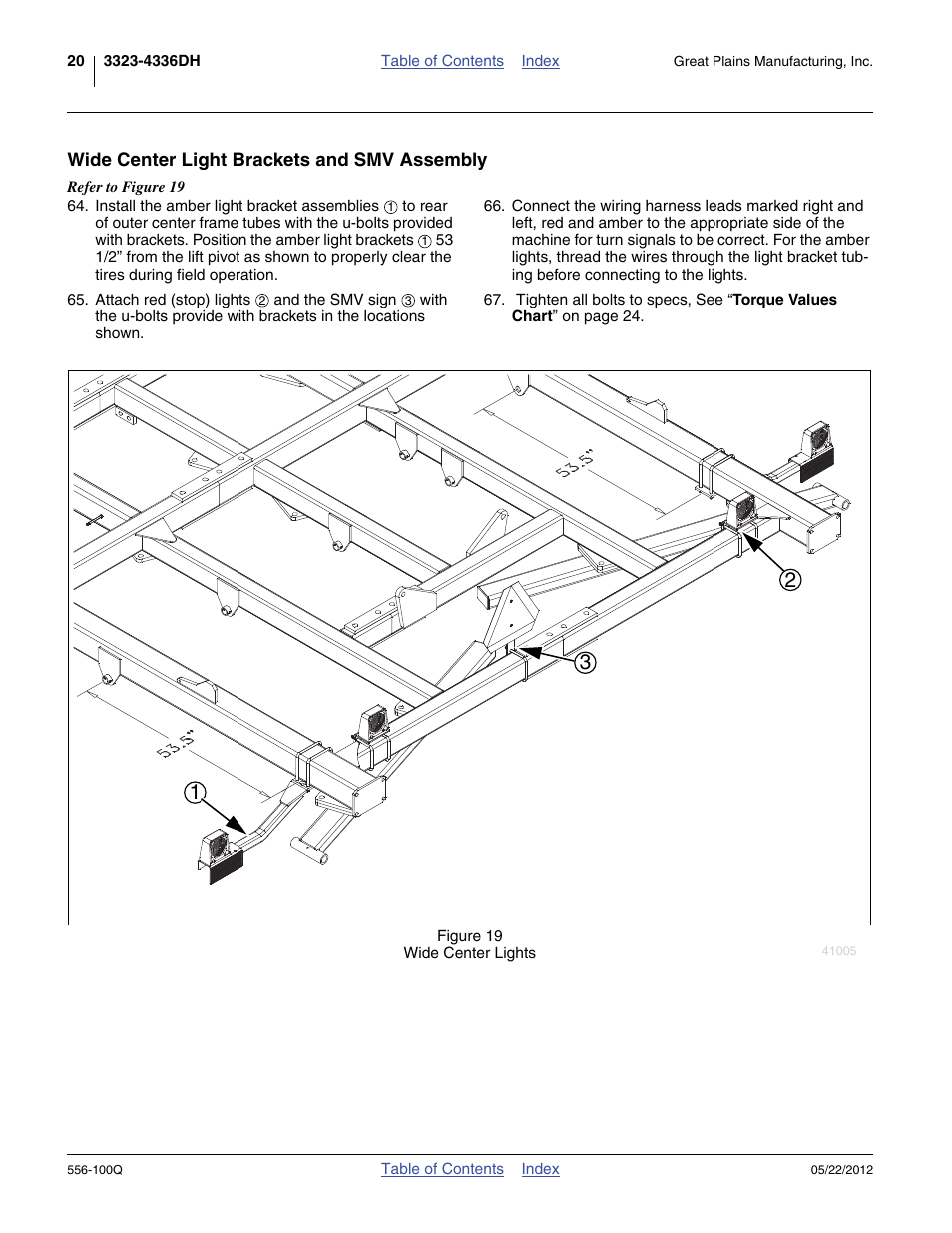 Wide center light brackets and smv assembly, See “ wide center | Great Plains 4336 DH Predelivery Manual User Manual | Page 24 / 64