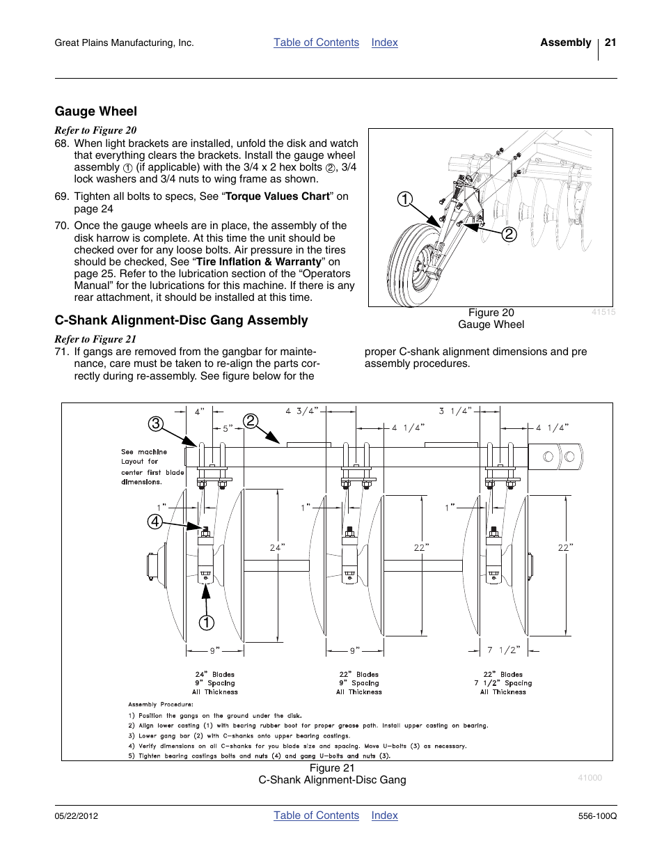 Gauge wheel, C-shank alignment-disc gang assembly, Gauge wheel c-shank alignment-disc gang assembly | Great Plains 4336 DH Predelivery Manual User Manual | Page 25 / 64