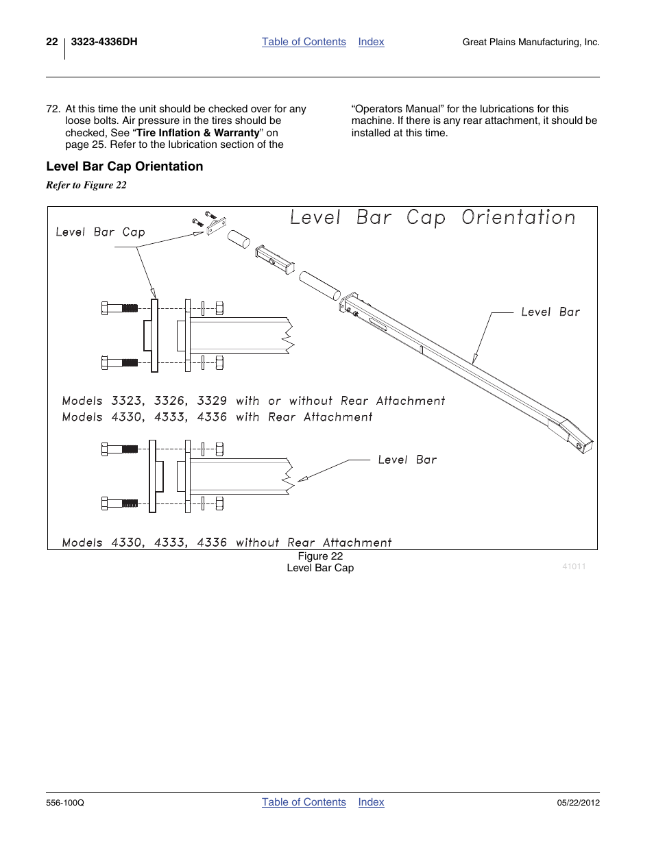Level bar cap orientation | Great Plains 4336 DH Predelivery Manual User Manual | Page 26 / 64