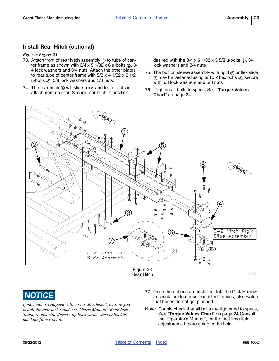 Install rear hitch (optional) | Great Plains 4336 DH Predelivery Manual User Manual | Page 27 / 64