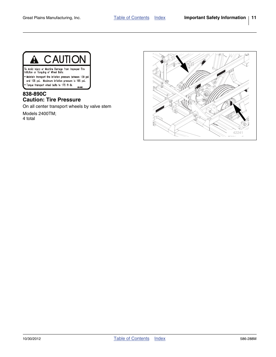 890c caution: tire pressure | Great Plains 4000TM Operator Manual User Manual | Page 15 / 50