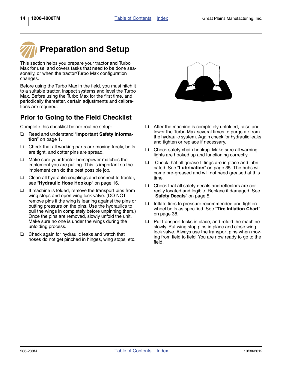 Preparation and setup, Prior to going to the field checklist | Great Plains 4000TM Operator Manual User Manual | Page 18 / 50