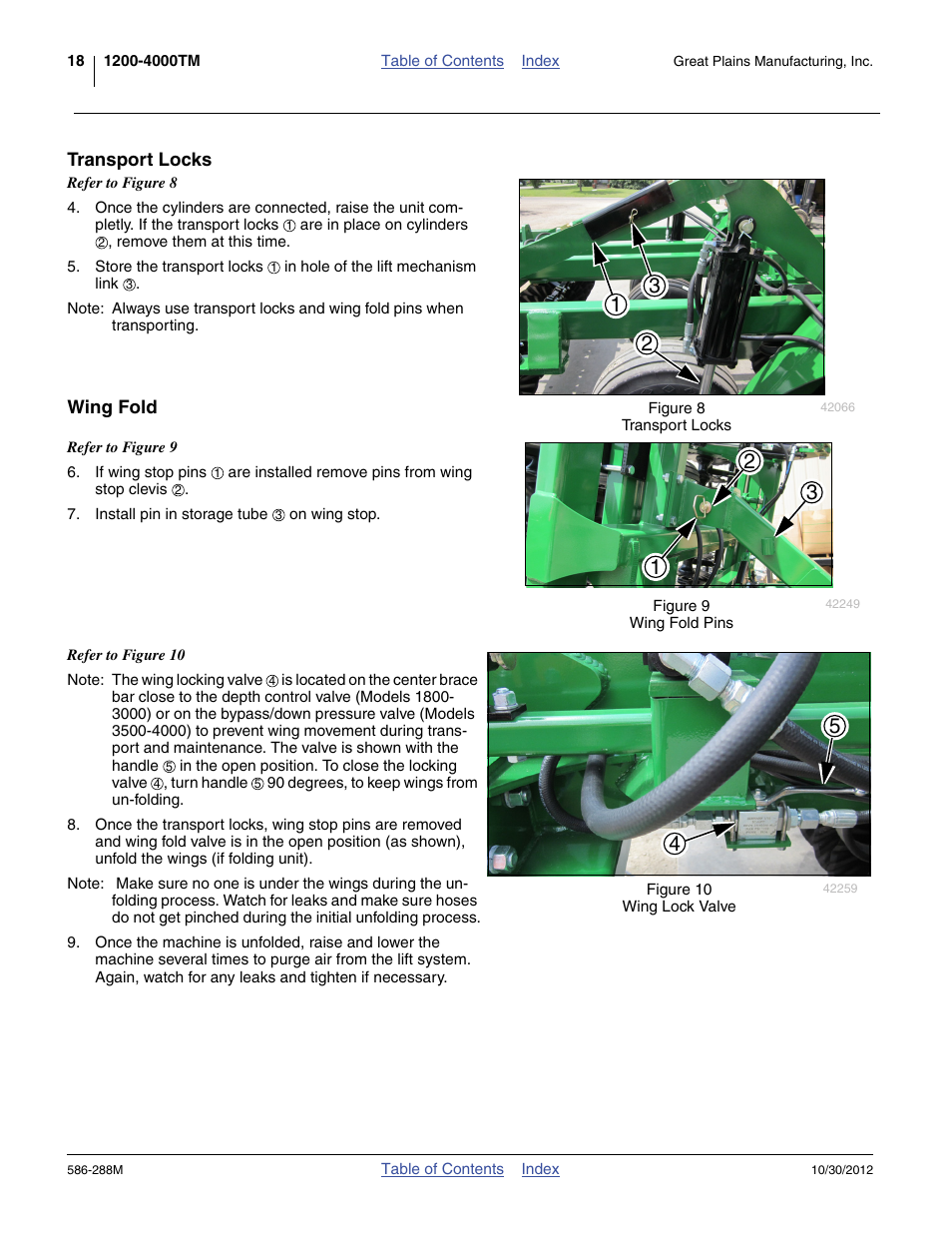 Transport locks, Wing fold, Transport locks wing fold | Great Plains 4000TM Operator Manual User Manual | Page 22 / 50
