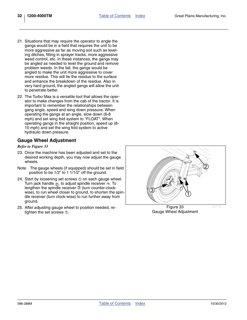 Gauge wheel adjustment | Great Plains 4000TM Operator Manual User Manual | Page 36 / 50