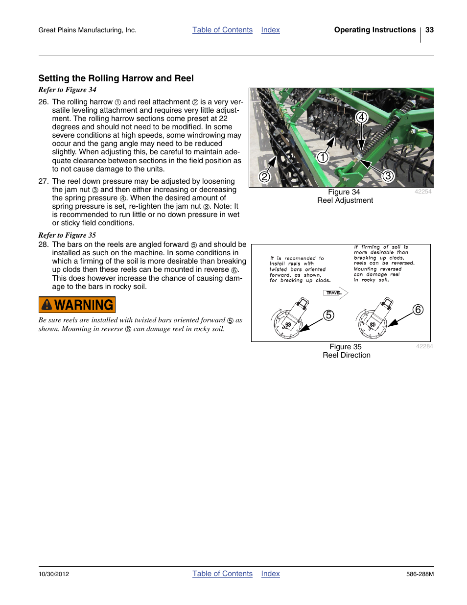 Setting the rolling harrow and reel | Great Plains 4000TM Operator Manual User Manual | Page 37 / 50