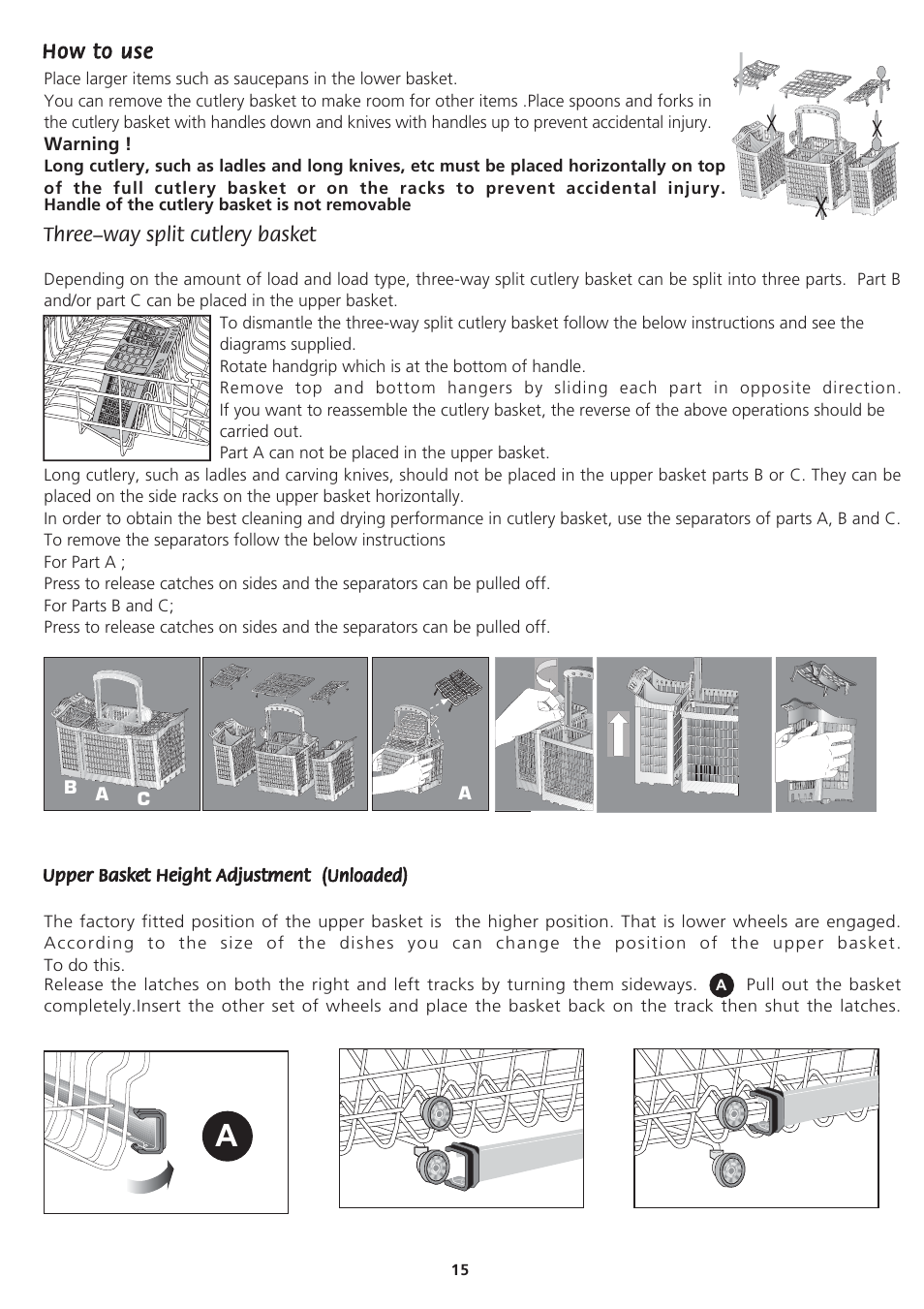 Three-way split cutlery basket | Beko DWD857 User Manual | Page 15 / 26