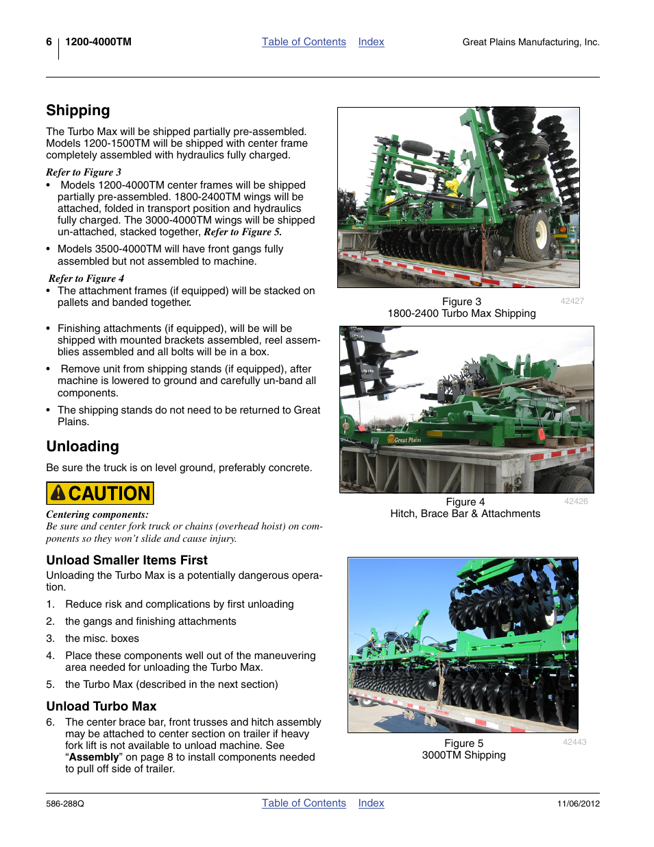 Shipping, Unloading, Unload smaller items first | Unload turbo max, Shipping unloading, Unload smaller items first unload turbo max | Great Plains 4000TM Predelivery Manual User Manual | Page 10 / 94