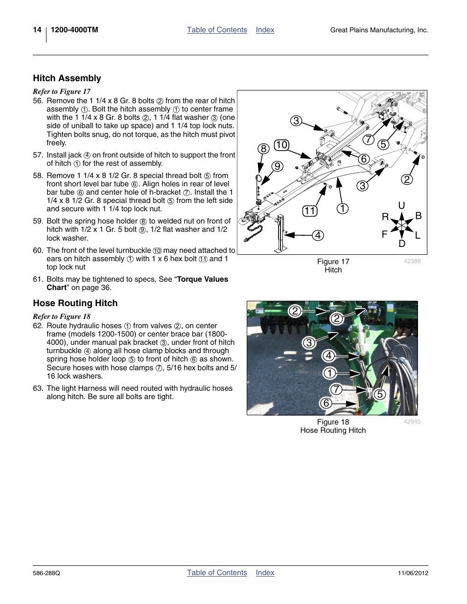 Hitch assembly, Hose routing hitch, Hitch assembly hose routing hitch | Great Plains 4000TM Predelivery Manual User Manual | Page 18 / 94