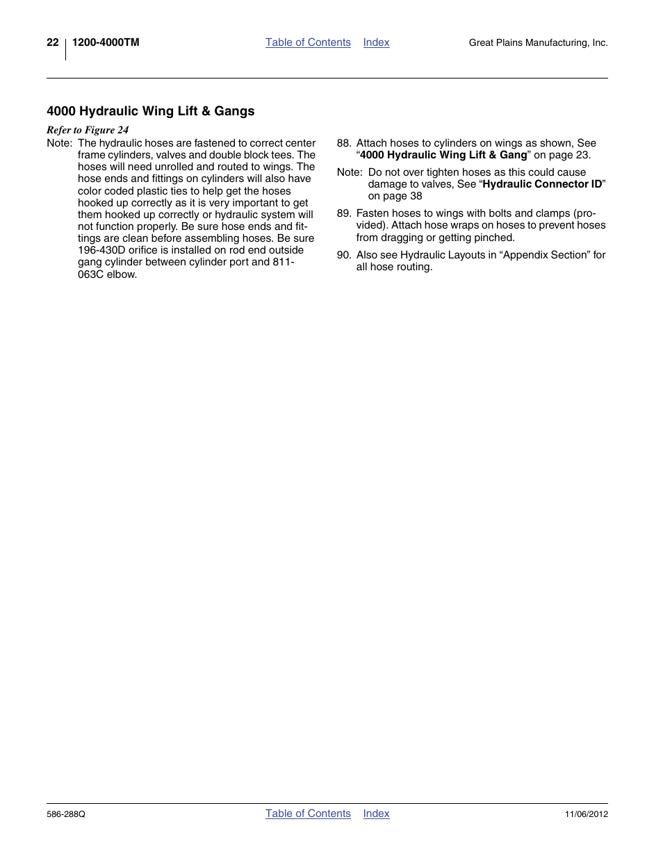 4000 hydraulic wing lift & gangs | Great Plains 4000TM Predelivery Manual User Manual | Page 26 / 94