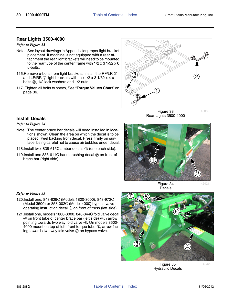 Rear lights 3500-4000, Install decals | Great Plains 4000TM Predelivery Manual User Manual | Page 34 / 94