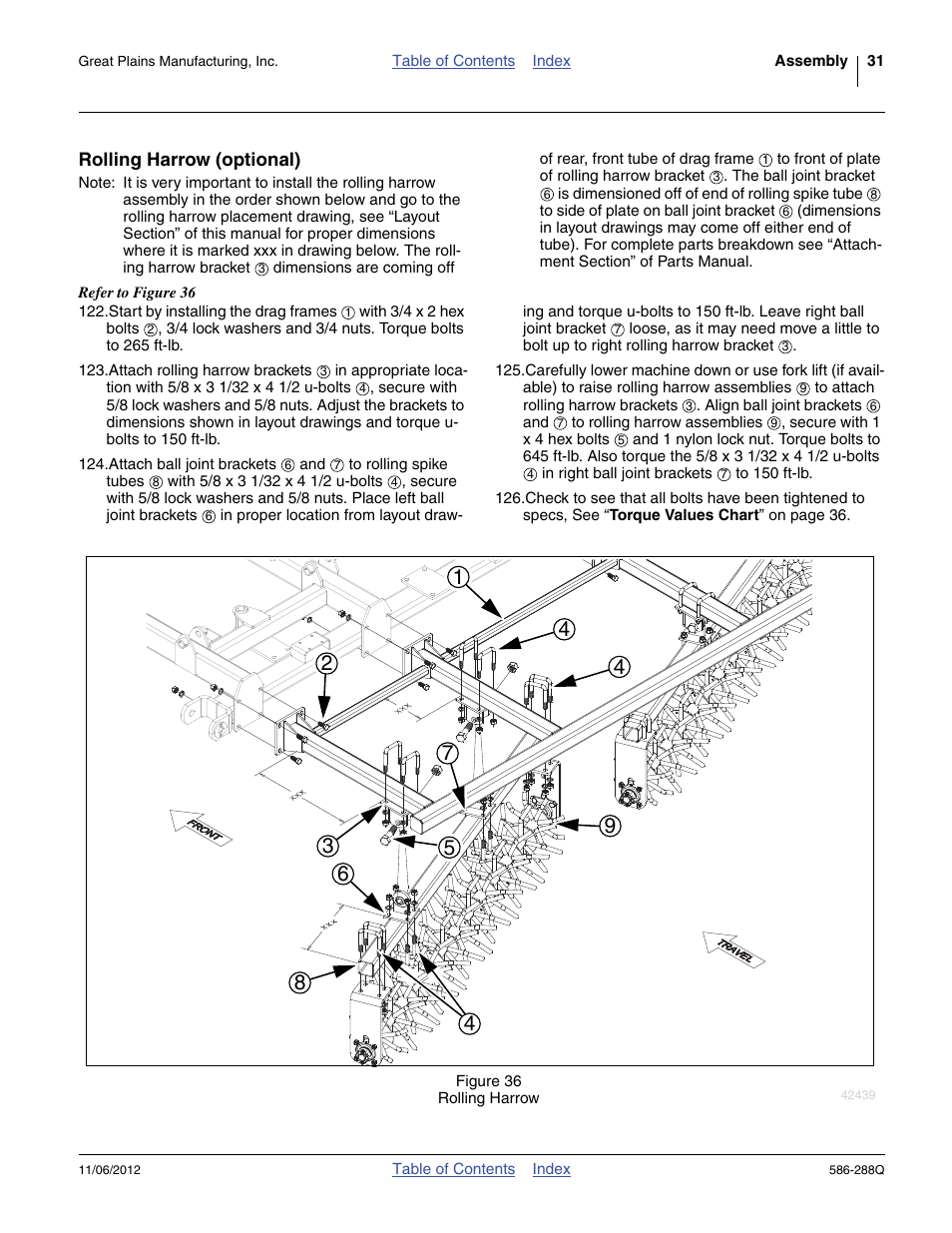 Rolling harrow (optional) | Great Plains 4000TM Predelivery Manual User Manual | Page 35 / 94