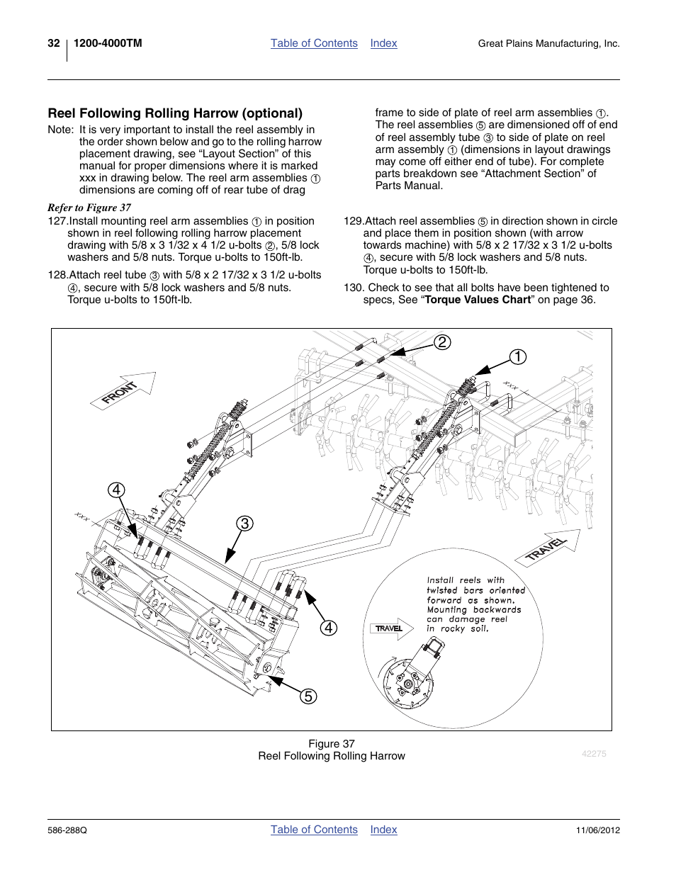 Reel following rolling harrow (optional) | Great Plains 4000TM Predelivery Manual User Manual | Page 36 / 94