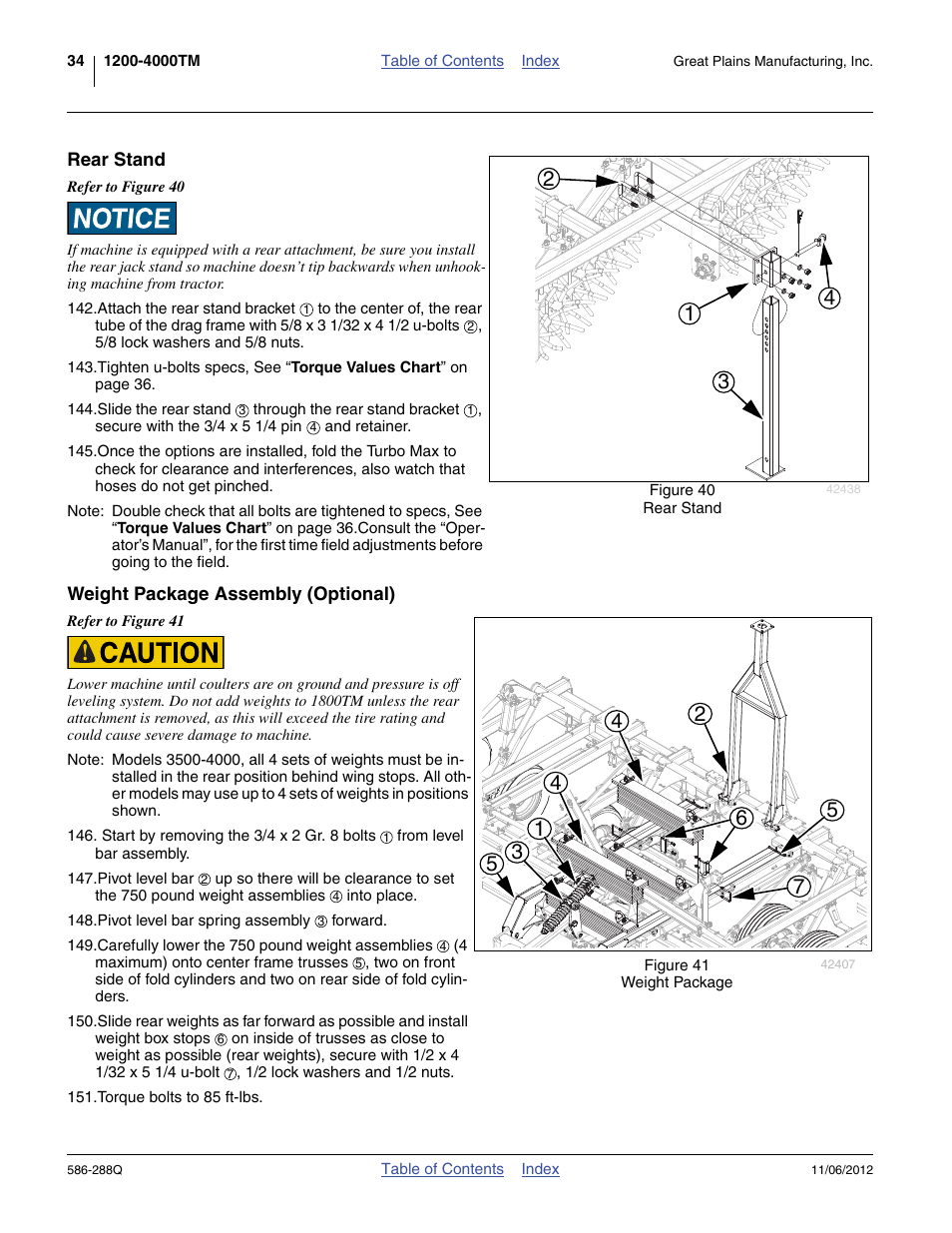 Rear stand, Weight package assembly (optional), Rear stand weight package assembly (optional) | Great Plains 4000TM Predelivery Manual User Manual | Page 38 / 94