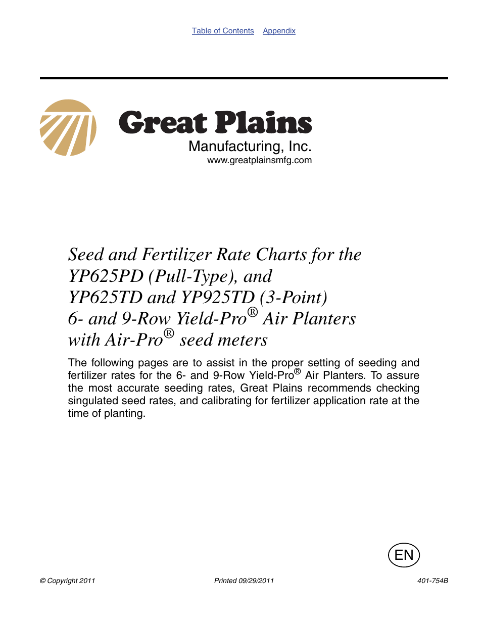 Great Plains YP625PD Material Rate User Manual | 42 pages