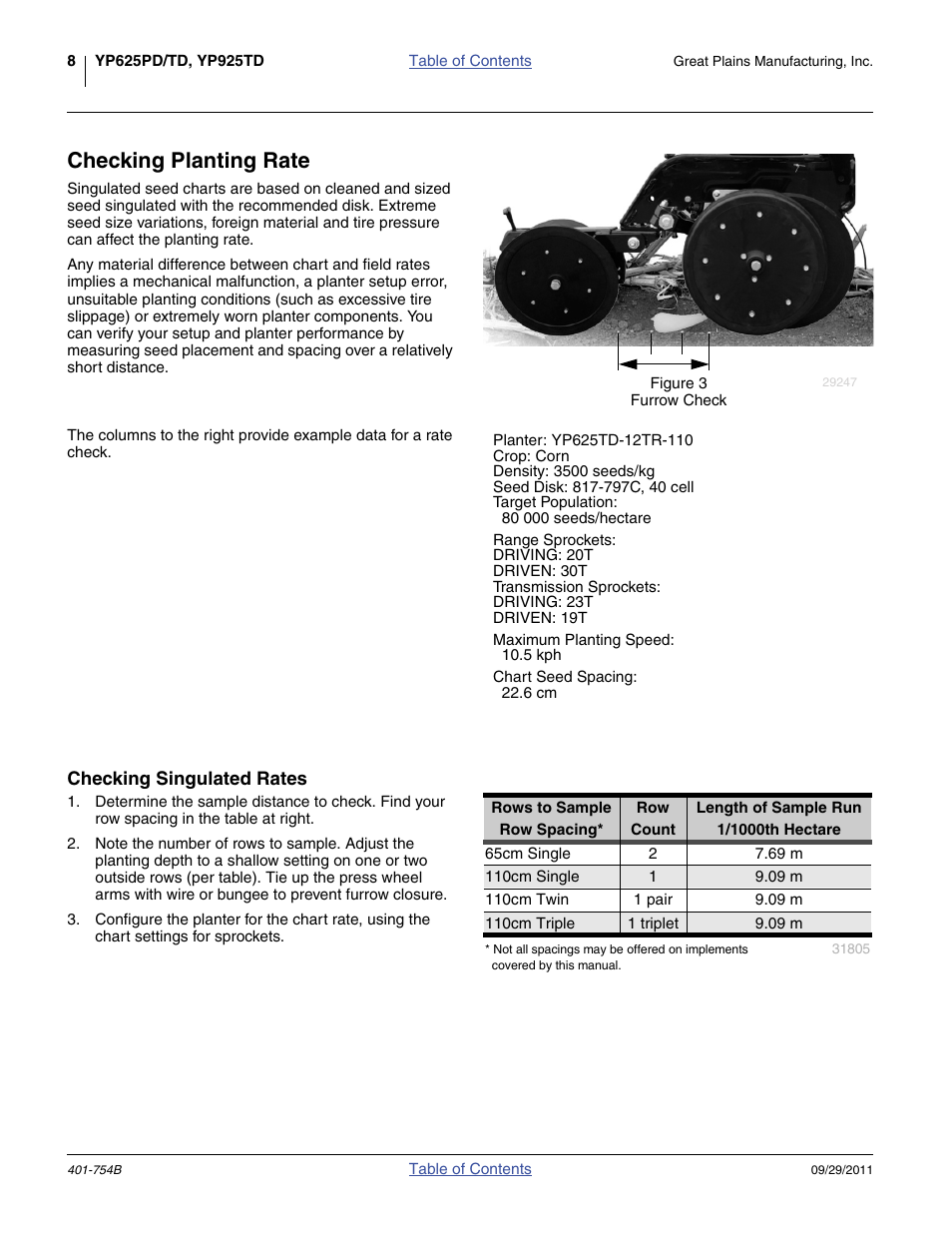 Checking planting rate, Checking singulated rates | Great Plains YP625PD Material Rate User Manual | Page 10 / 42