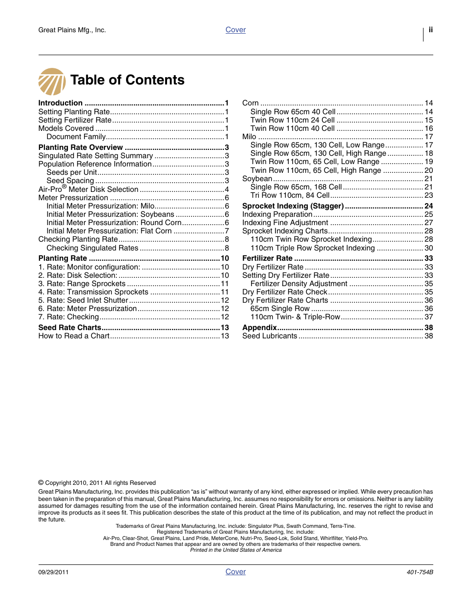 Great Plains YP625PD Material Rate User Manual | Page 2 / 42
