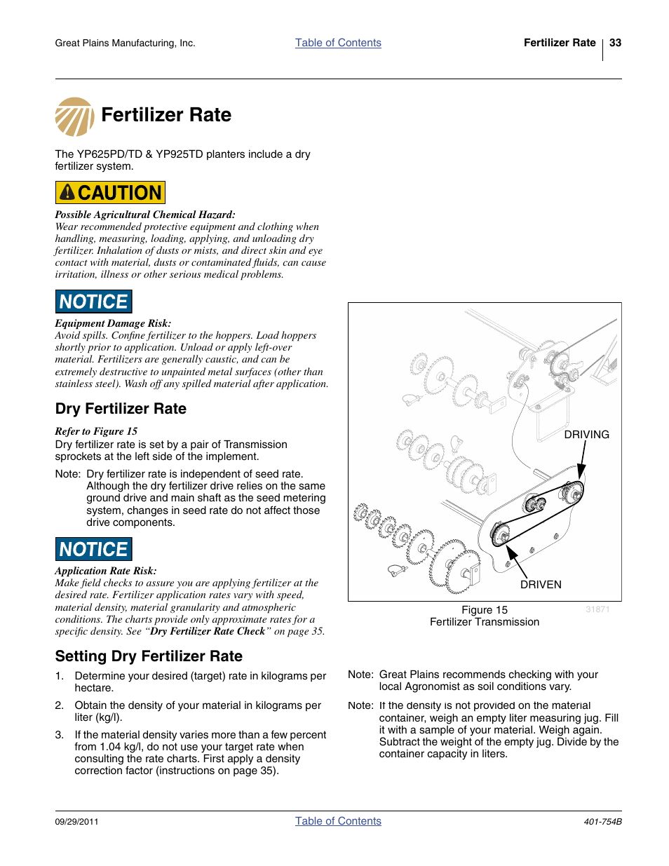 Fertilizer rate, Dry fertilizer rate, Setting dry fertilizer rate | Great Plains YP625PD Material Rate User Manual | Page 35 / 42