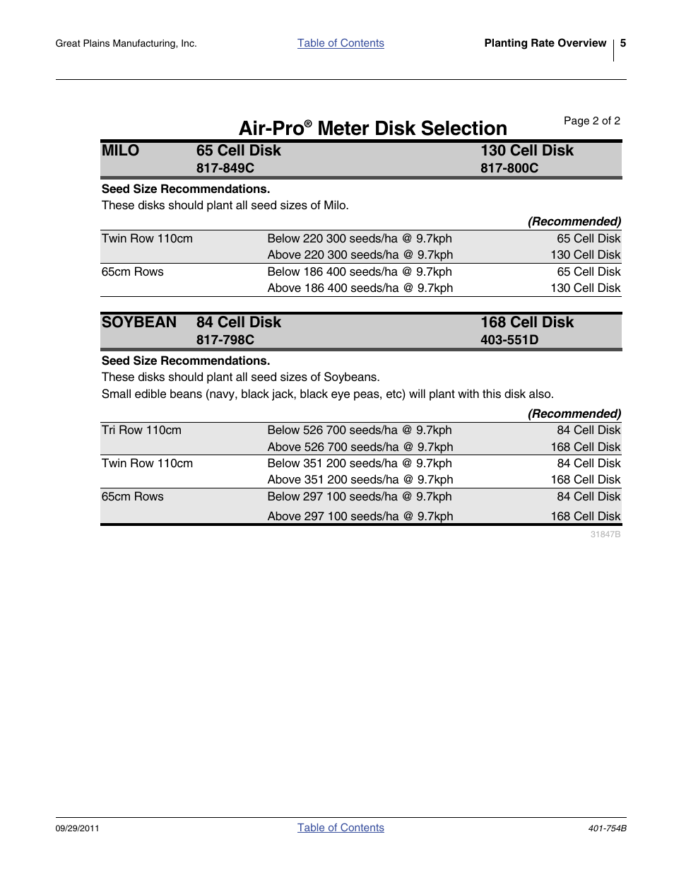 Air-pro, Meter disk selection | Great Plains YP625PD Material Rate User Manual | Page 7 / 42