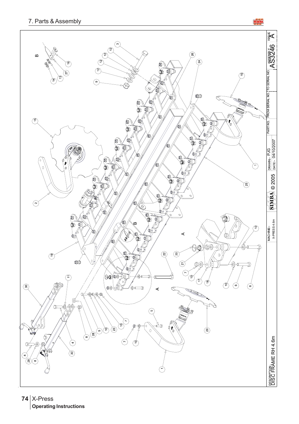 Aas 3246, X-press, 74 7. parts & assembly | Great Plains AS3243-18007975 Assembly Instructions User Manual | Page 36 / 130