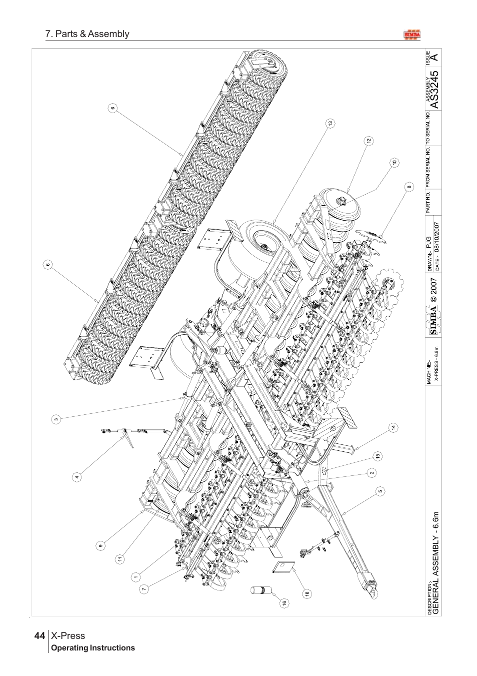 Aas 3245, X-press, 44 7. parts & assembly | Great Plains AS3243-18007975 Assembly Instructions User Manual | Page 6 / 130