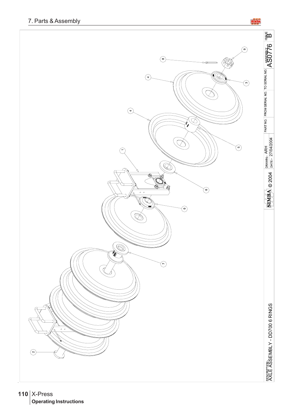 Bas 0776, X-press, 110 7. parts & assembly | Great Plains AS3243-18007975 Assembly Instructions User Manual | Page 72 / 130