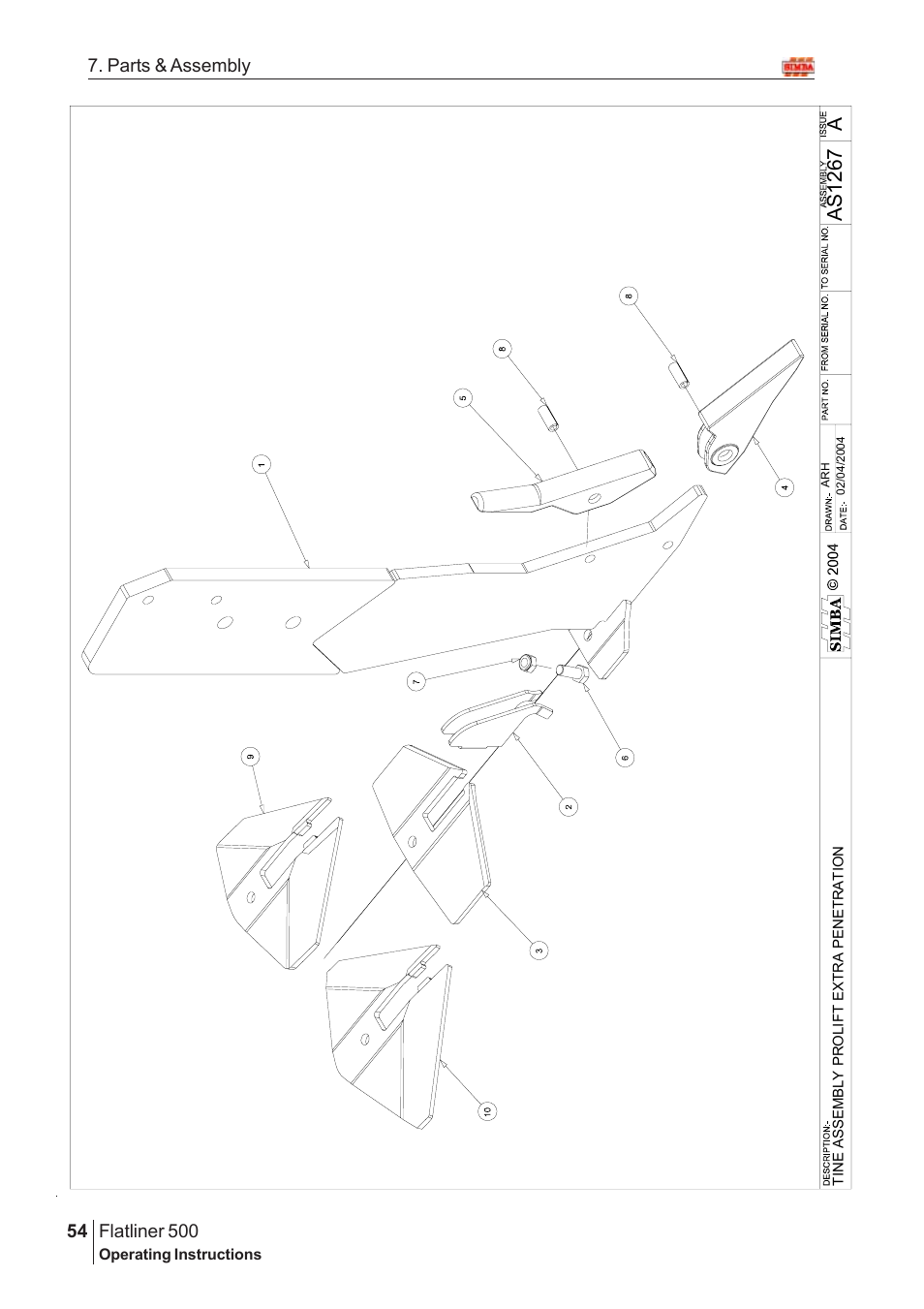 Aas126 7, Flatliner 500, 54 7. parts & assembly | Great Plains Flatliner 500 2006 Assembly Instructions User Manual | Page 22 / 90