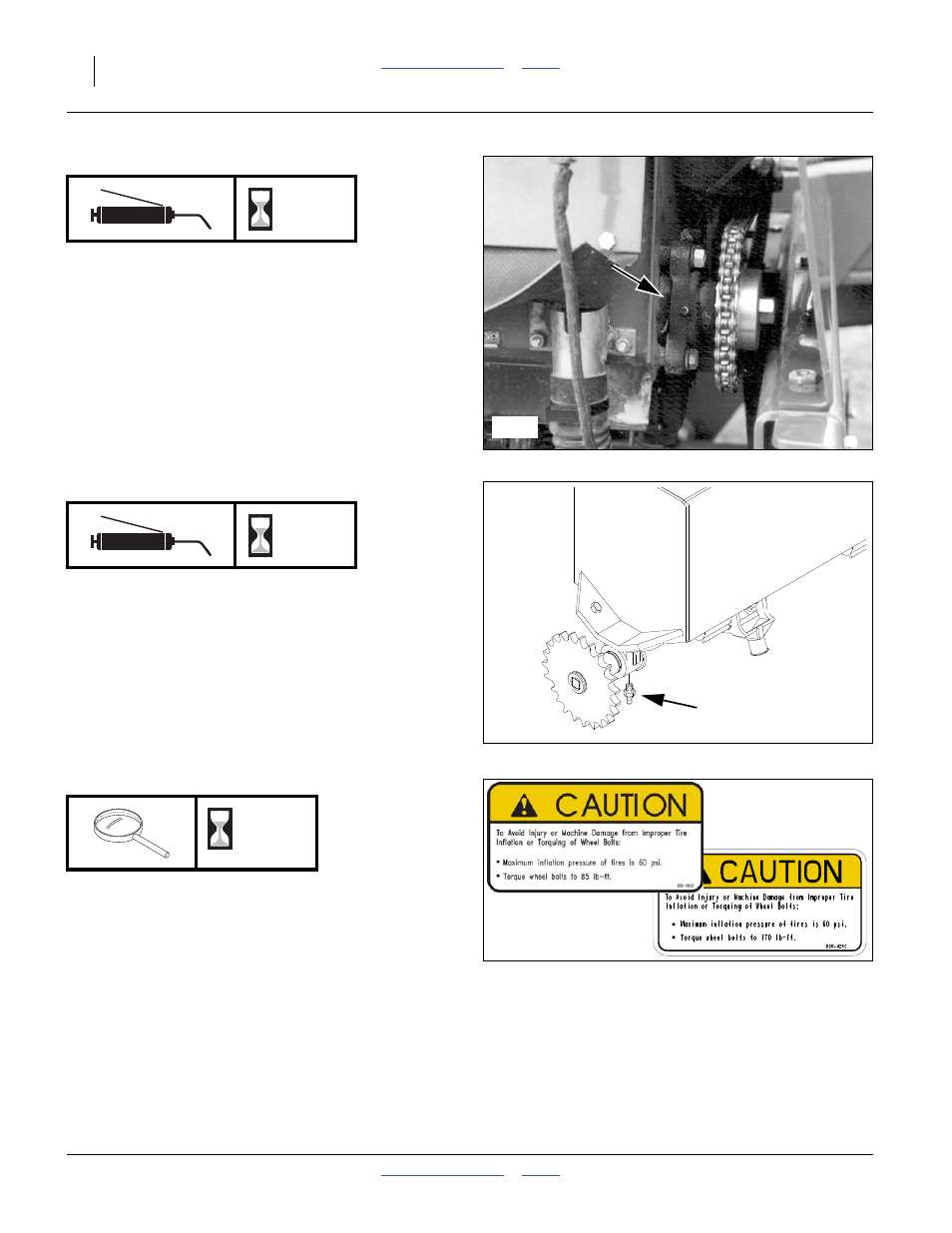 Fertilizer shaft bearings (option), Small seeds shaft bearings (option), Tire pressures and wheel bolt torque | Great Plains 3S-4000HDF Operator Manual User Manual | Page 96 / 120