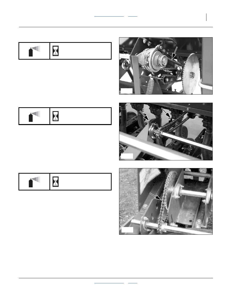 Clutch to seed jackshaft chain, Seed jackshaft to meter shaft chain, Clutch shaft to fertilizer range chain | As required | Great Plains 3S-4000HDF Operator Manual User Manual | Page 99 / 120