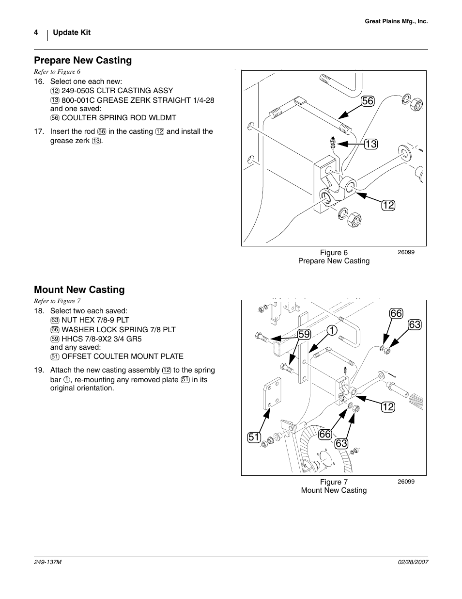 Prepare new casting, Mount new casting | Great Plains Frame-Mounted Coulters User Manual | Page 4 / 6