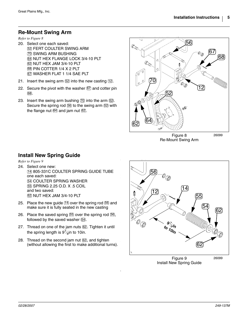 Re-mount swing arm, Install new spring guide | Great Plains Frame-Mounted Coulters User Manual | Page 5 / 6