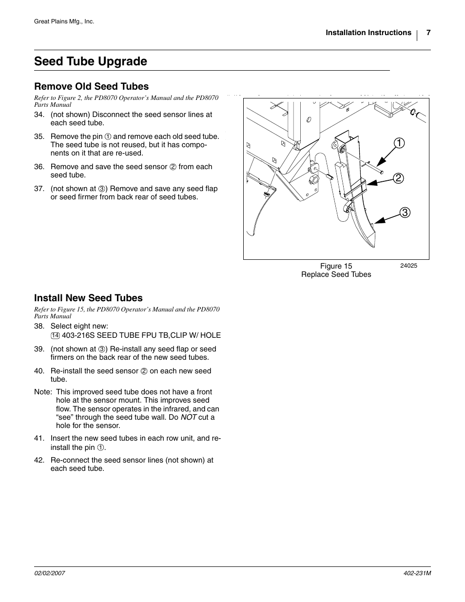 Seed tube upgrade, Remove old seed tubes, Install new seed tubes | Great Plains PD8070 User Manual | Page 7 / 10