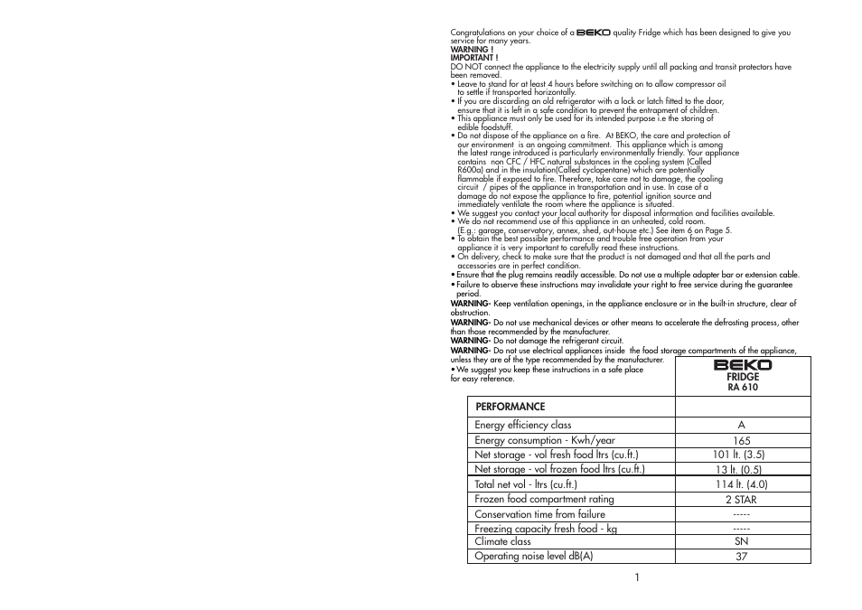 Beko RA610 User Manual | Page 2 / 10