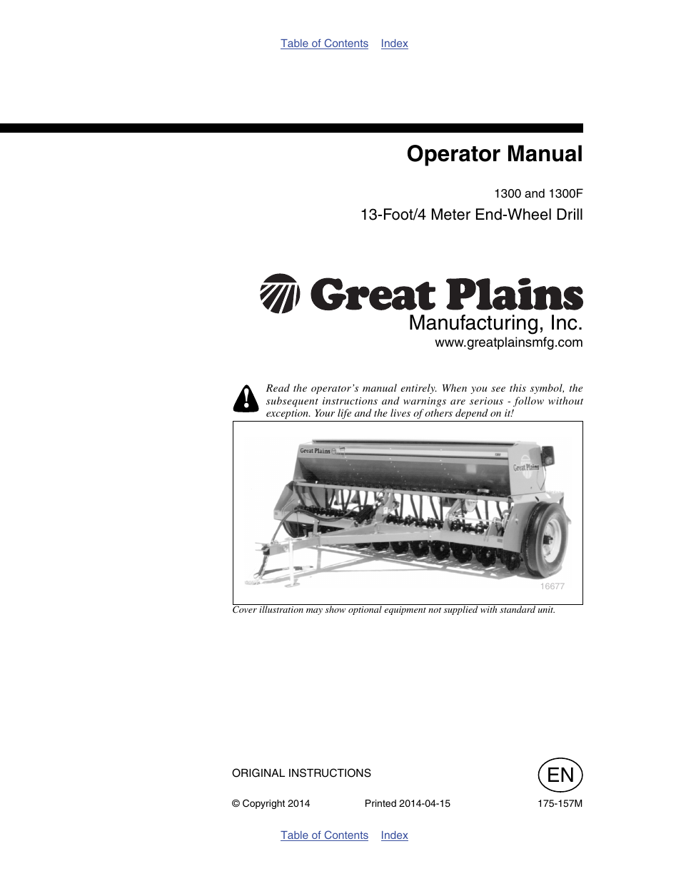 Great Plains 1300 13-Foot Operator Manual User Manual | 78 pages