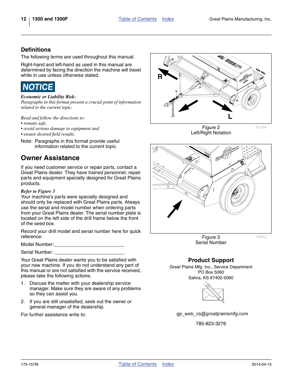 Definitions, Owner assistance, Product support | Great Plains 1300 13-Foot Operator Manual User Manual | Page 16 / 78