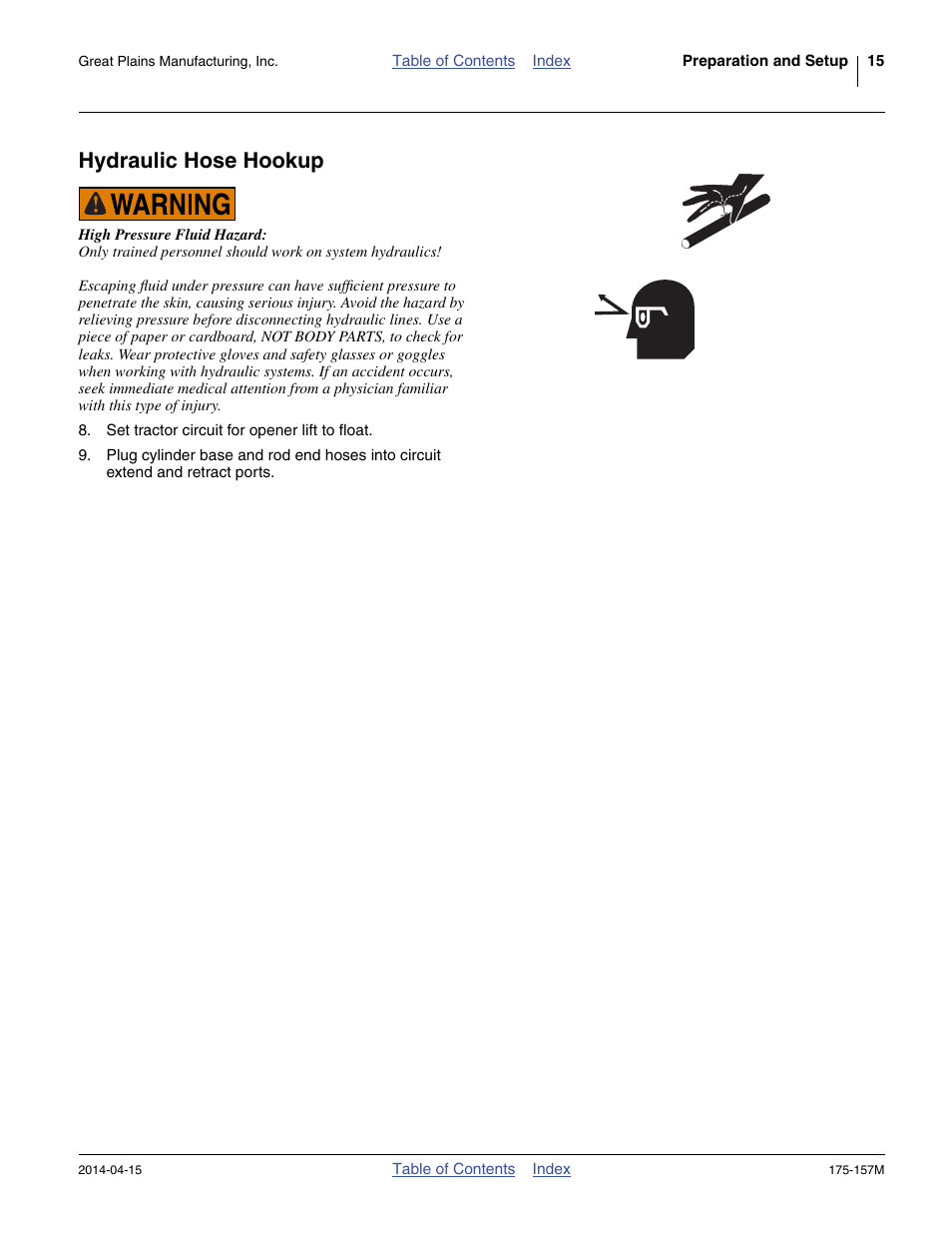 Hydraulic hose hookup | Great Plains 1300 13-Foot Operator Manual User Manual | Page 19 / 78