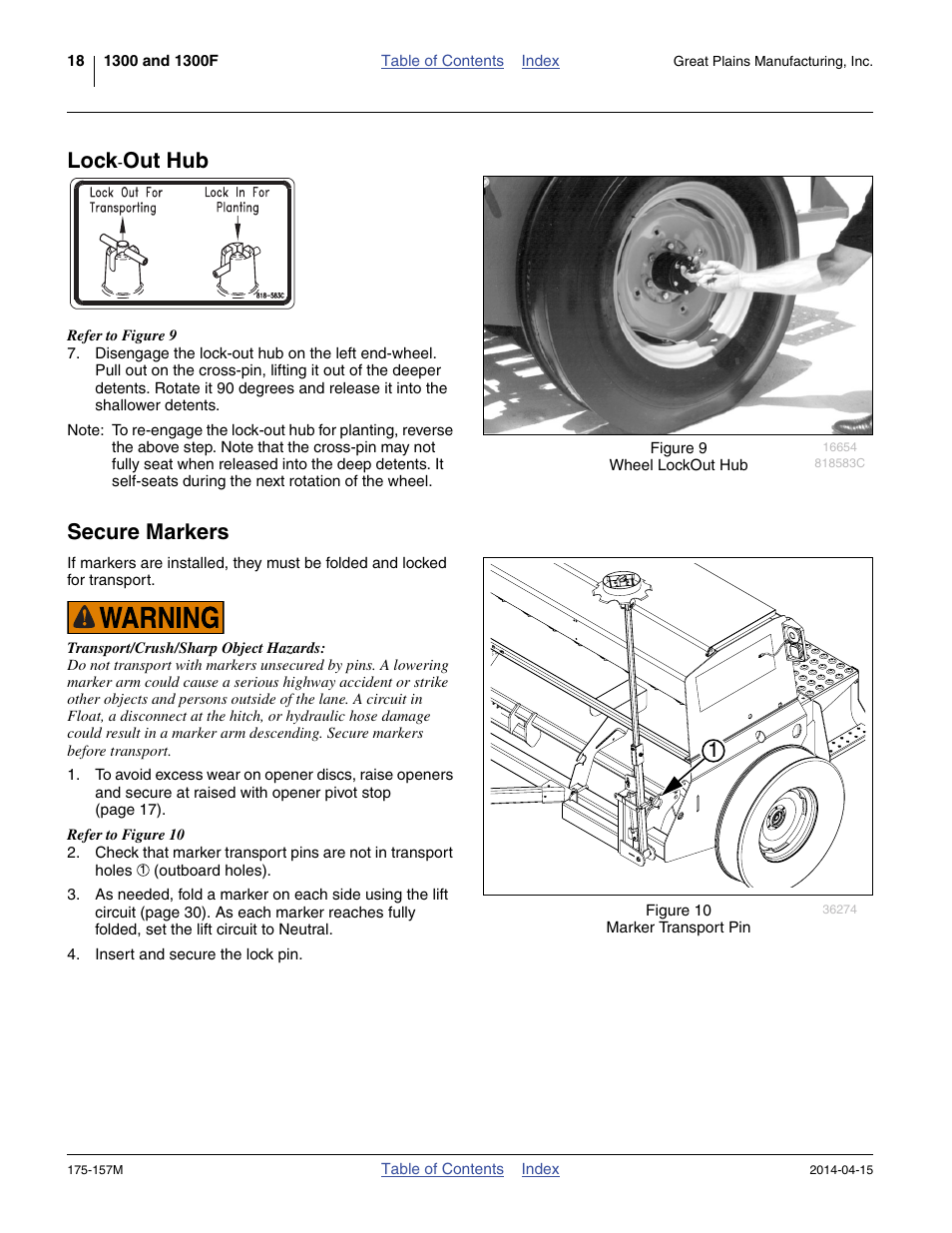 Lock-out hub, Secure markers, Lock-out hub secure markers | Lock, Out hub | Great Plains 1300 13-Foot Operator Manual User Manual | Page 22 / 78
