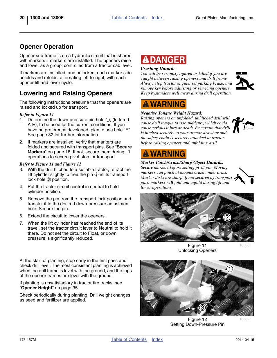 Opener operation, Lowering and raising openers, Opener operation lowering and raising openers | Great Plains 1300 13-Foot Operator Manual User Manual | Page 24 / 78