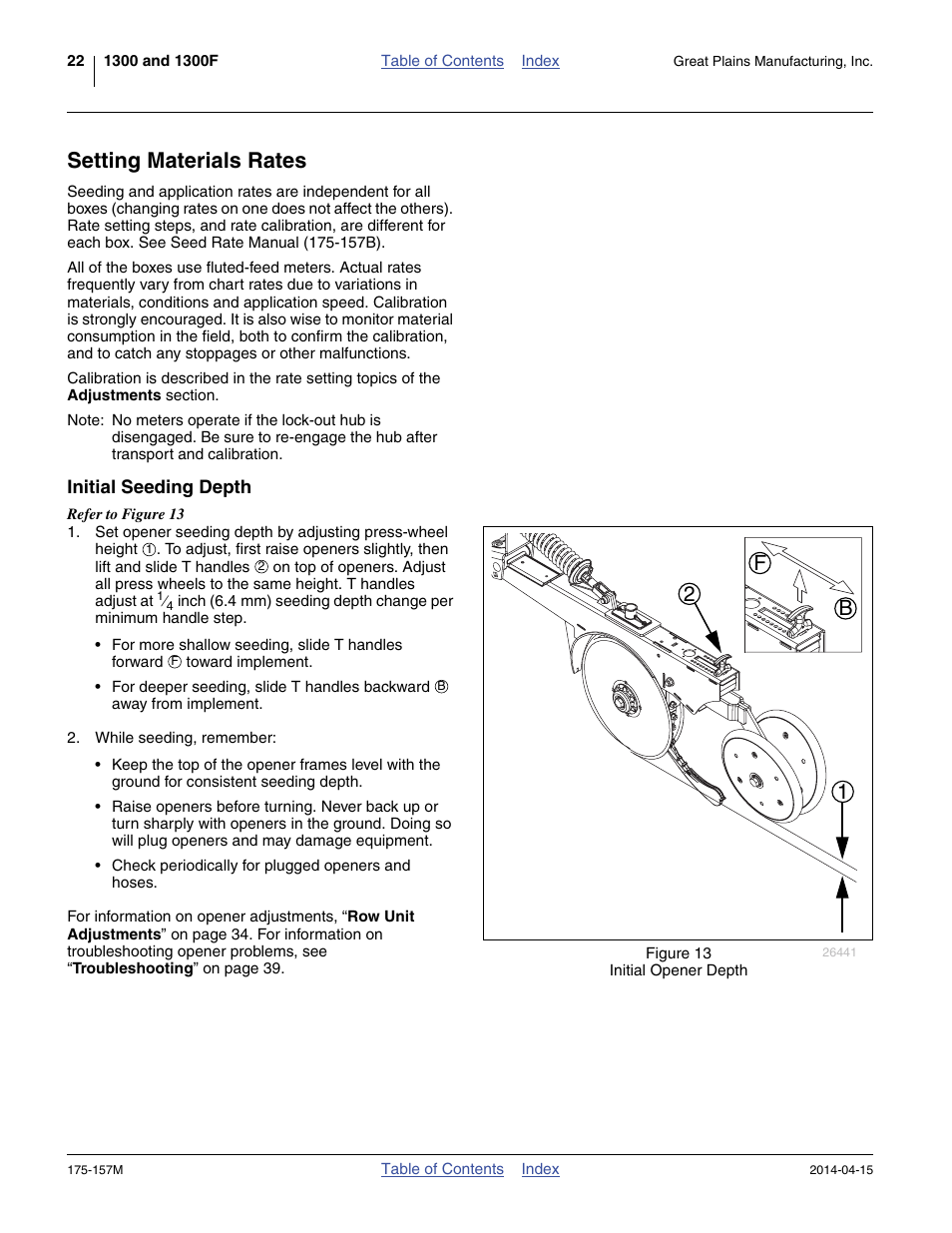 Setting materials rates, Initial seeding depth, 12 b f | Great Plains 1300 13-Foot Operator Manual User Manual | Page 26 / 78