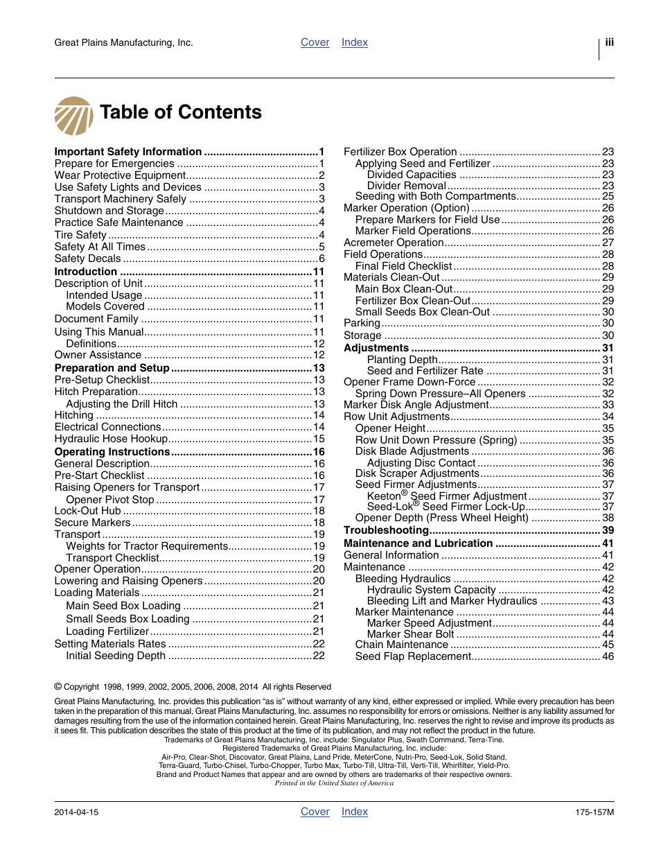 Great Plains 1300 13-Foot Operator Manual User Manual | Page 3 / 78