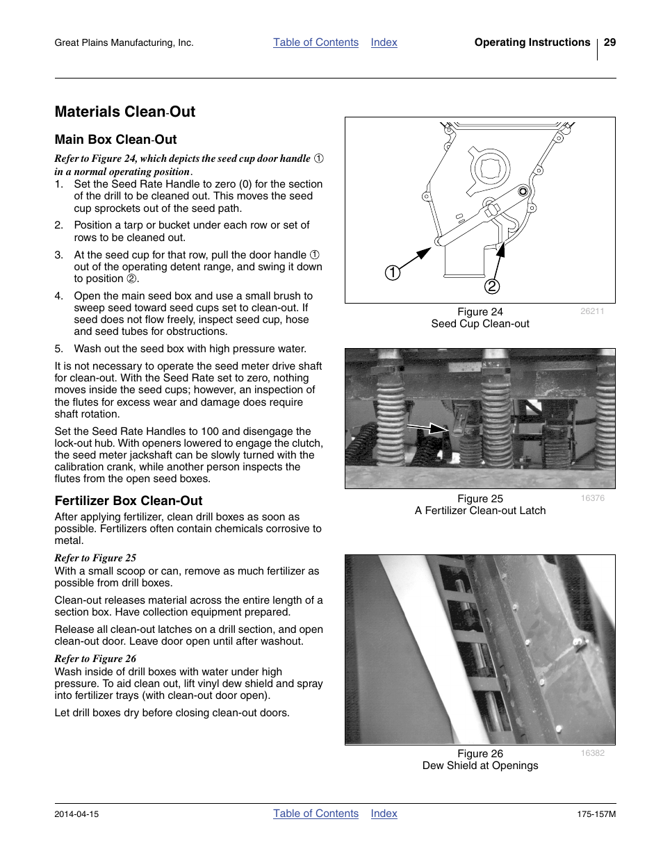 Materials clean-out, Main box clean-out, Fertilizer box clean-out | Main box clean-out fertilizer box clean-out, Materials clean | Great Plains 1300 13-Foot Operator Manual User Manual | Page 33 / 78